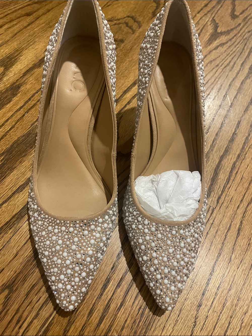 INC International Concepts Nude Beaded Pointed-Toe Pumps